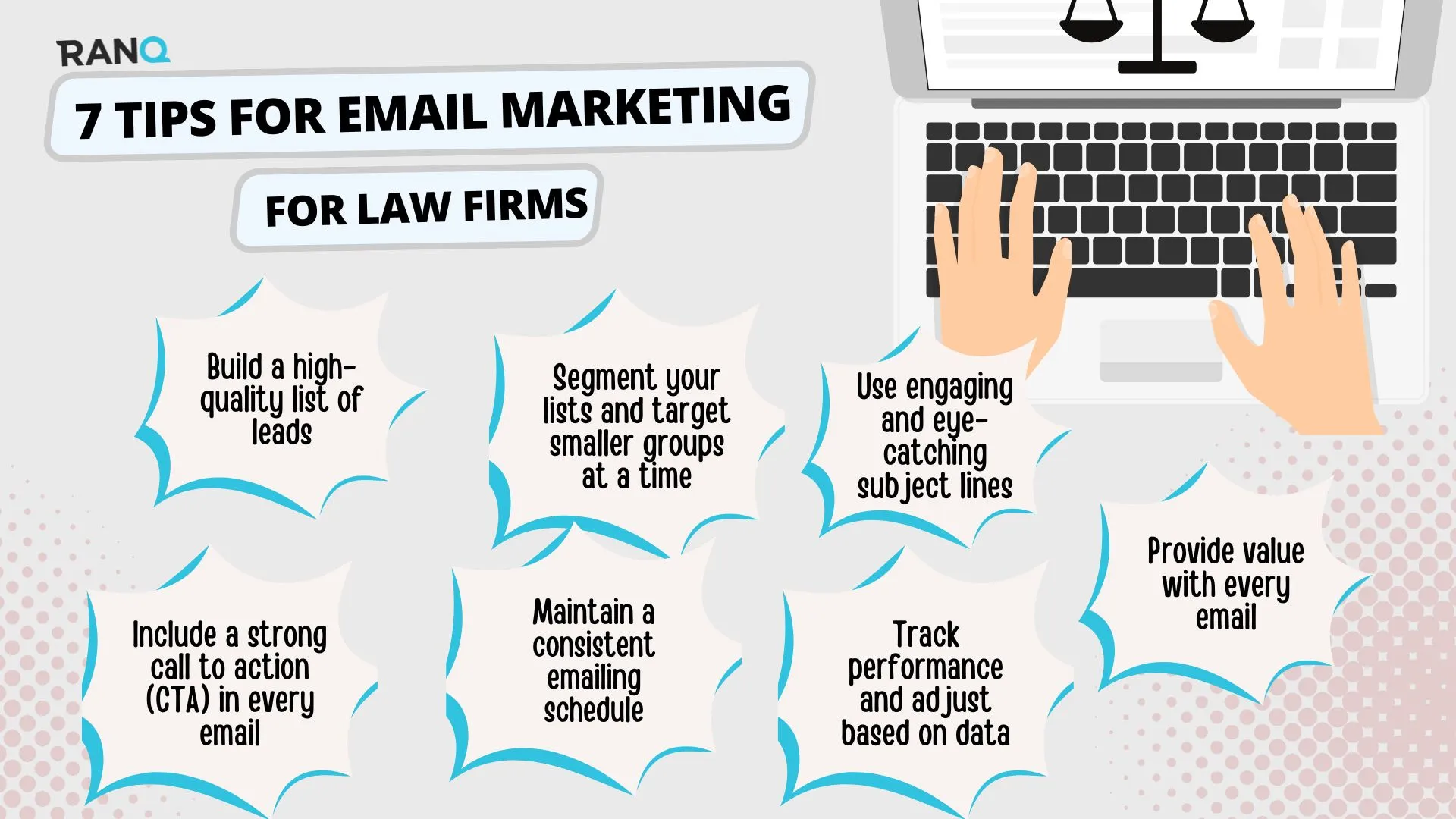 An infographic showing tips for email marketing for law firms