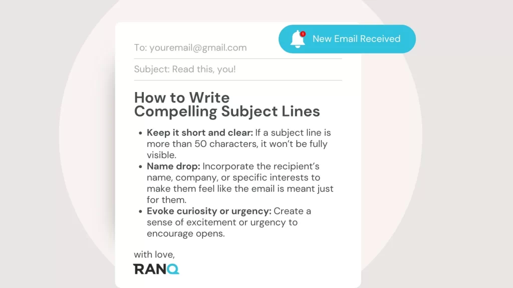 An infographic showing 3 tips how to write compelling email subject lines for