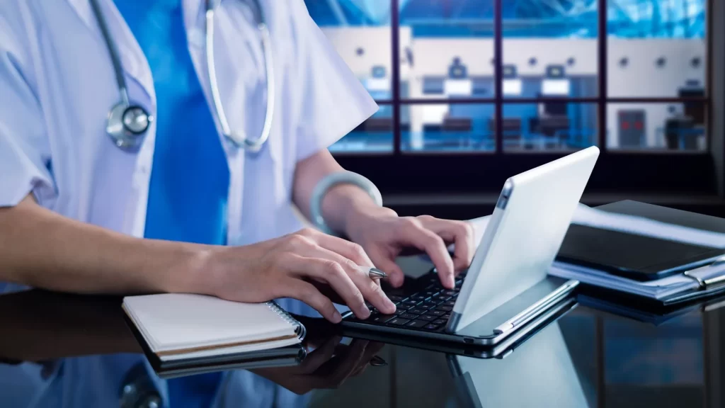 A healthcare professional using social media